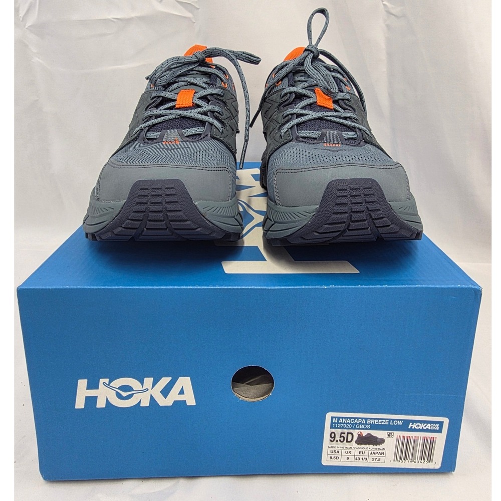 HOKA Anacapa Breeze Low 9.5D Navy Gray Orange Vibram Megagrip Trail Hiking NIB